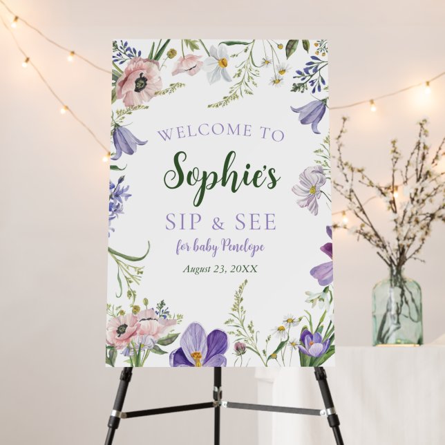 Wildflower Baby Shower Baby Sip and See Welcome  Foam Board (In Situ (Stand))