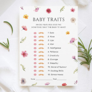 Wildflower Baby Shower Baby Traits Game Card