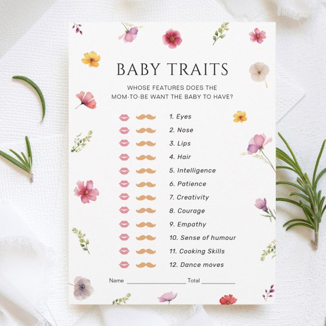 Wildflower Baby Shower Baby Traits Game Card (Creator Uploaded)