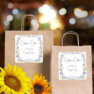 Wildflower baby shower boho flowers favor square sticker