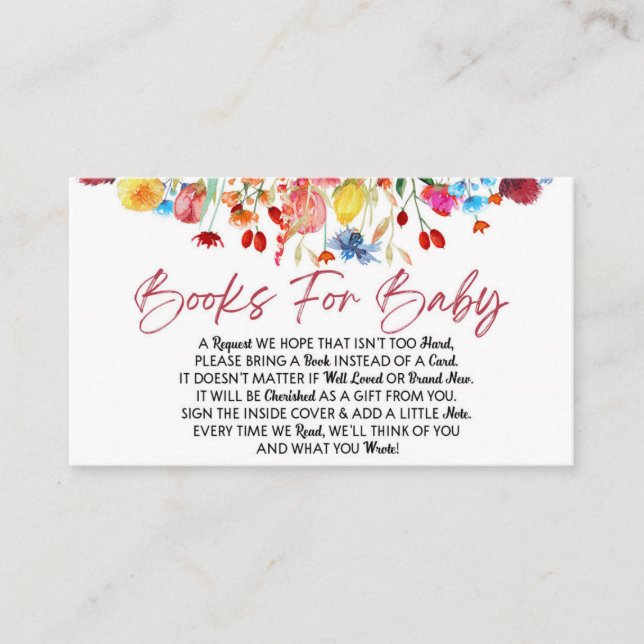 Wildflower Baby Shower Books For Baby Card (Front)