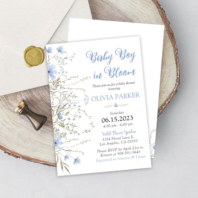 Wildflower Baby Shower Boy Invitation Light Blue (Creator Uploaded)