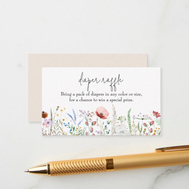 Wildflower Baby Shower Diaper Raffle Enclosure Card (Front/Back In Situ)