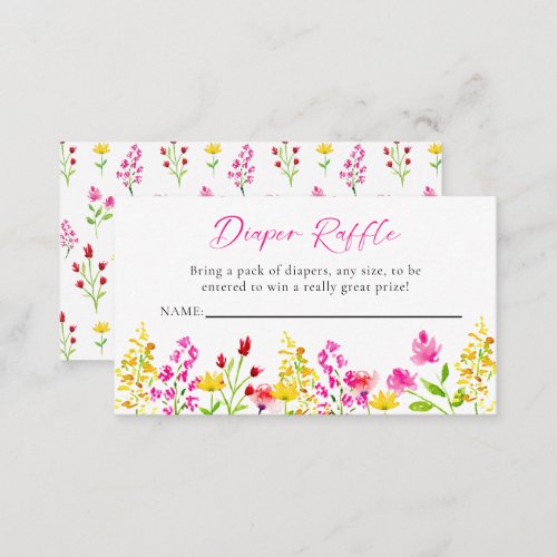 Wildflower Baby Shower Diaper Raffle Floral Pink Enclosure Card