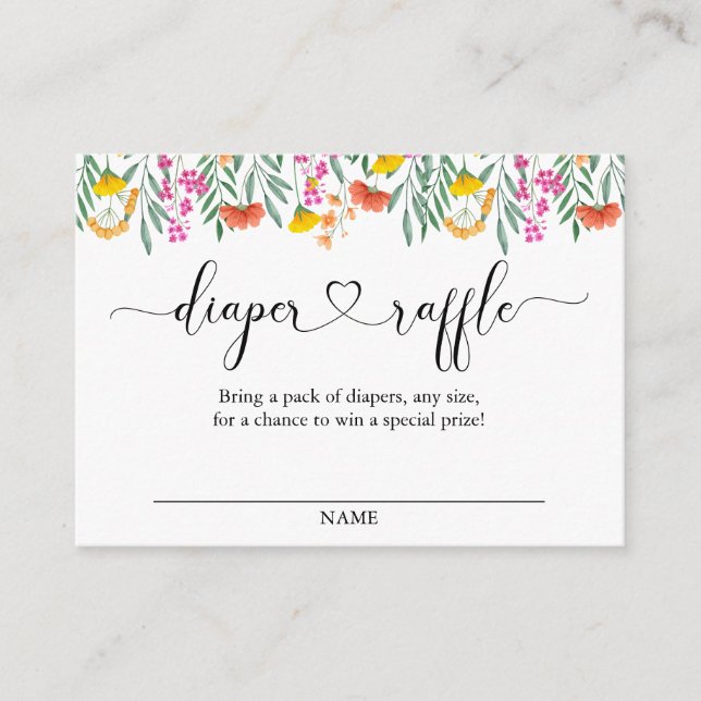 Wildflower Baby Shower Diaper Raffle Ticket Enclosure Card (Front)