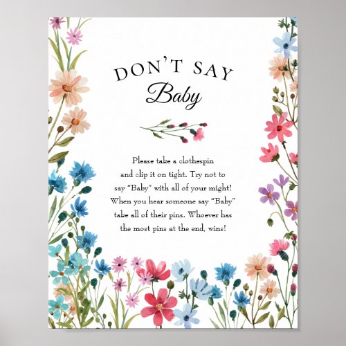 Wildflower Baby Shower "Don't Say Baby" Game Poster - Wildflower Baby Shower "Don't Say Baby" Game  - a fun icebreaker for baby showers.