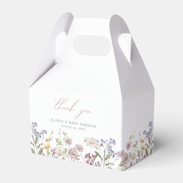Wildflower Baby Shower Favor Box Pink Floral Girl (Front Side)