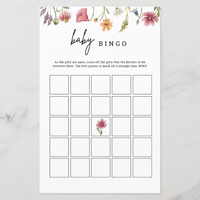 Wildflower Baby Shower Floral Baby Bingo Game Card | Zazzle