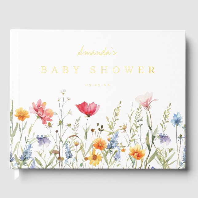 Wildflower Baby Shower Foil Guest Book (Front)