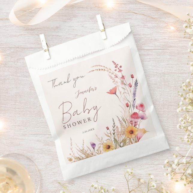 Wildflower Baby Shower Gender Neutral Floral Favor Bag (Clipped)