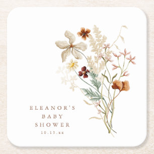 Wildflower Baby Shower Gender Neutral Watercolor Square Paper Coaster