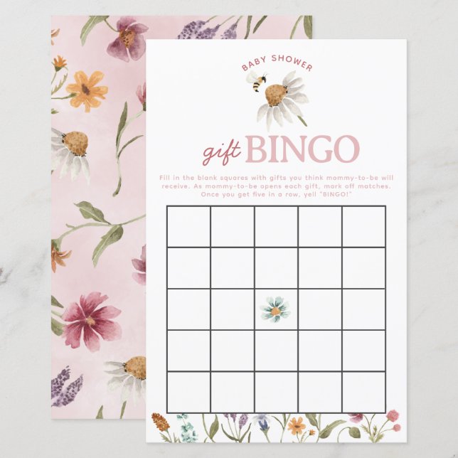 Wildflower Baby Shower Gift Bingo Game (Front/Back)