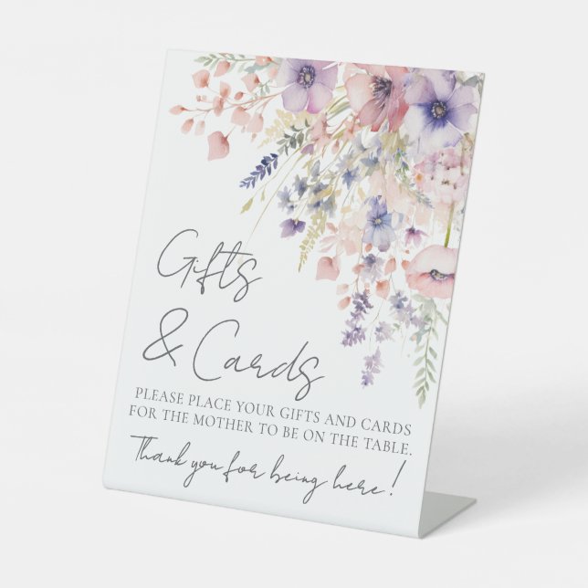 Wildflower Baby Shower Gifts Cards Pedestal Sign (Front)