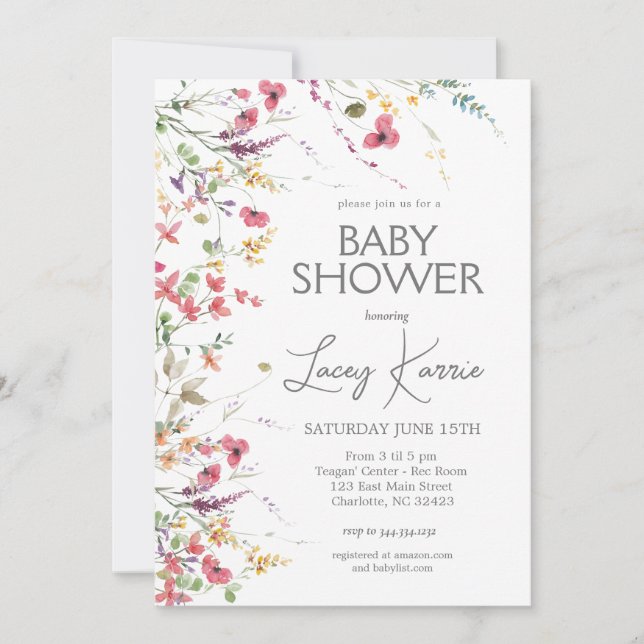 Wildflower Baby Shower invitation, Boho Floral  Invitation (Front)
