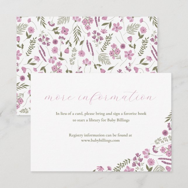 wildflower baby shower invitation insert - purple (Front/Back)