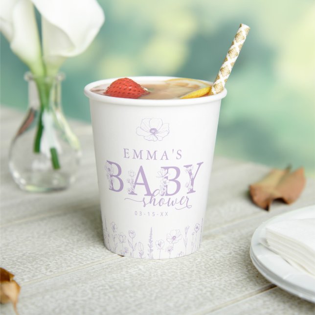 Wildflower Baby Shower | Lavender Floral Paper Cup (Insitu)