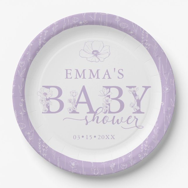 Wildflower Baby Shower | Lavender Floral Plate (Front)