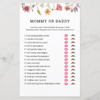 Wildflower Baby Shower Mommy or Daddy Game