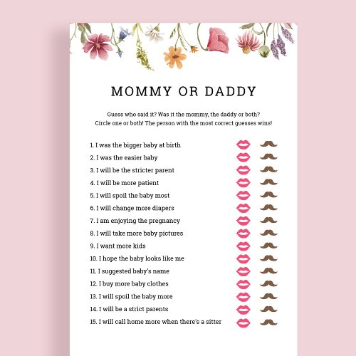 Wildflower Baby Shower Mommy or Daddy Game 