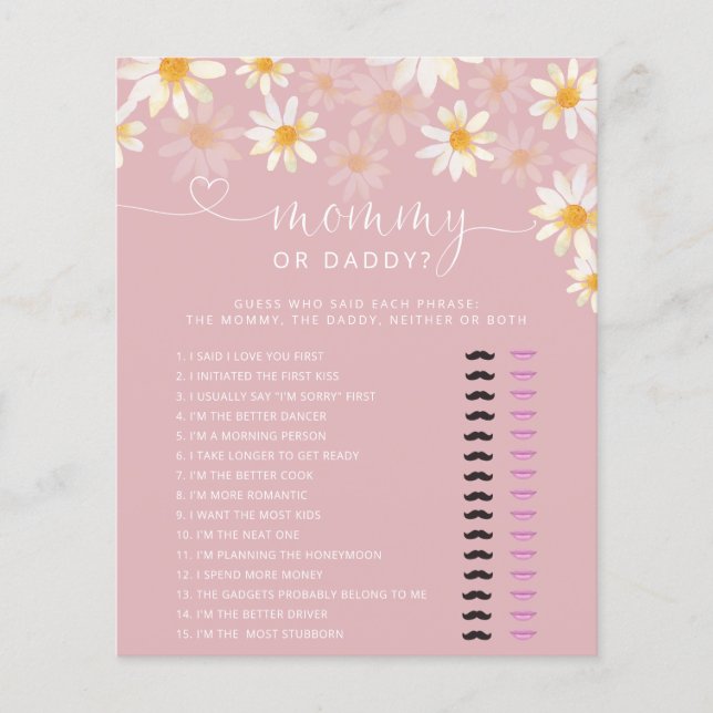 Wildflower Baby Shower Mommy or Daddy Game (Front)