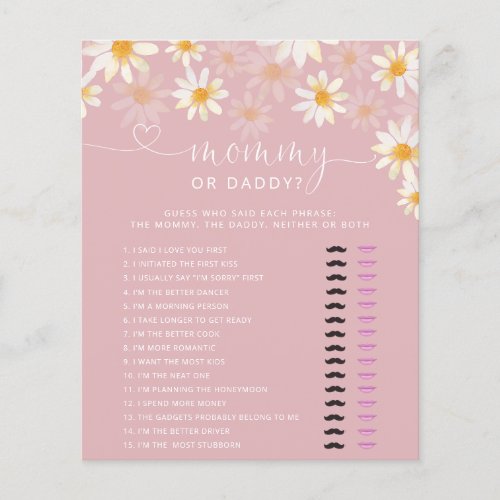 Wildflower Baby Shower Mommy or Daddy Game