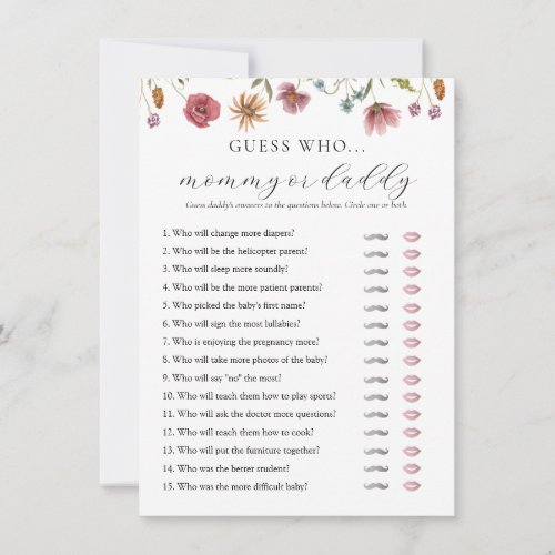 Wildflower Baby Shower Mommy or Daddy Game Card
