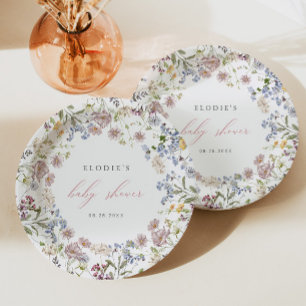 Wildflower Baby Shower Paper Plate Floral Pink