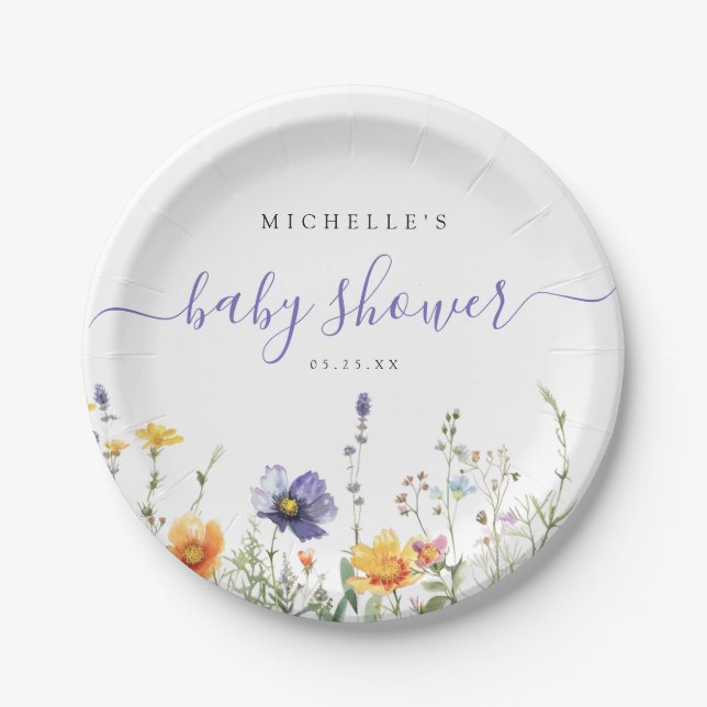 Wildflower Baby Shower Paper Plates (Front)
