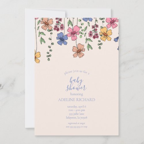 Wildflower Baby Shower Party Invitations