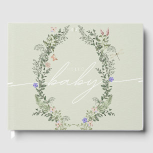 Wildflower Baby Shower Personalized Green Guest Book