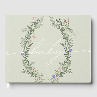 Wildflower Baby Shower Personalized Green Guest Book