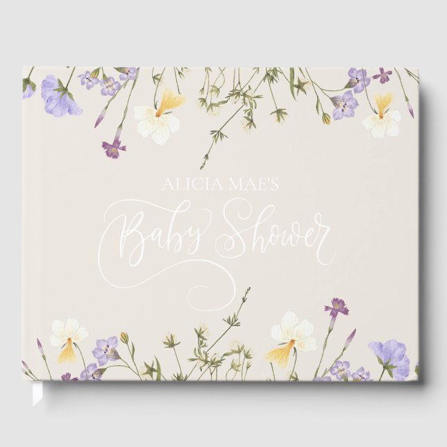 Wildflower Baby Shower Personalized Guest Book (Front)