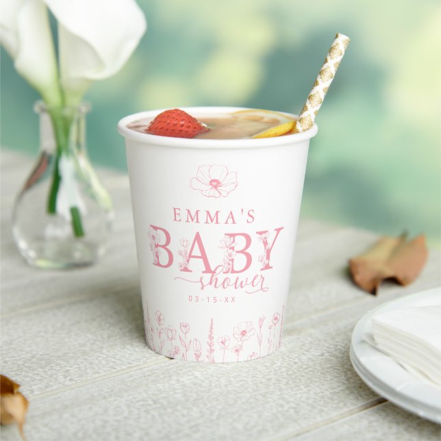 Wildflower Baby Shower | Pink Floral Paper Cup (Insitu)