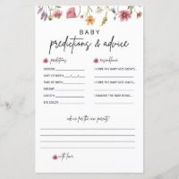 Wildflower Baby Shower Prediction and Advice Cards