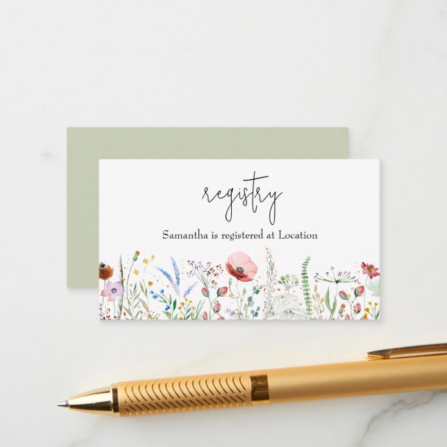Wildflower Baby Shower Registry Enclosure Card (Front/Back In Situ)