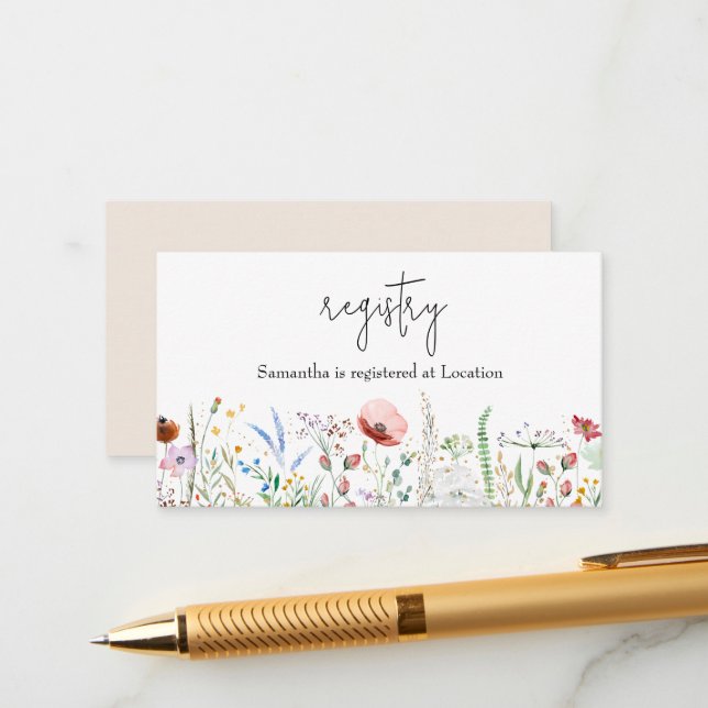 Wildflower Baby Shower Registry Enclosure Card (Front/Back In Situ)