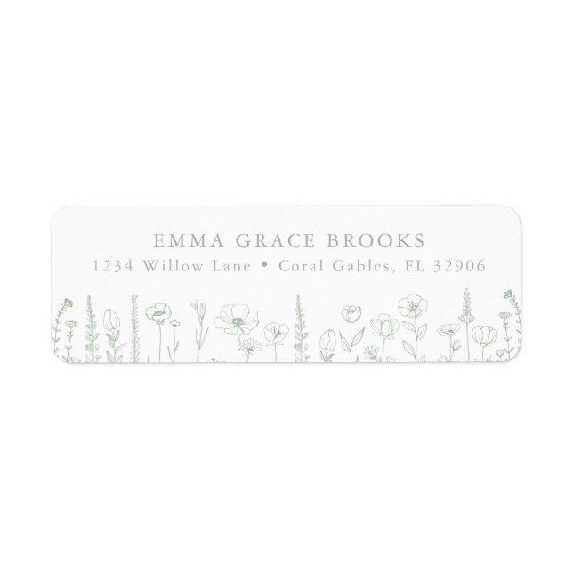 Wildflower Baby Shower Sage Green Return Address Label (Front)