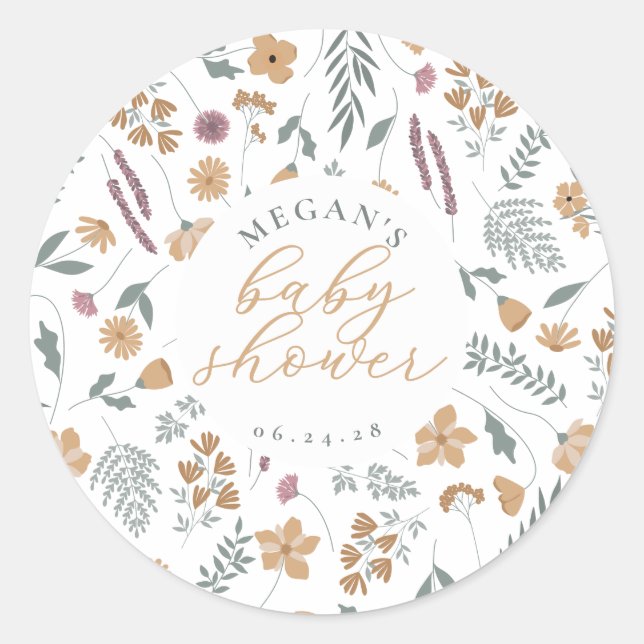 Wildflower Baby Shower Sticker - Orange (Front)