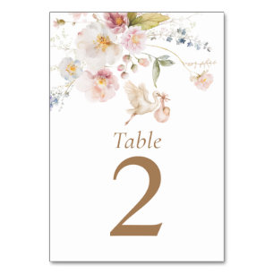 Wildflower Baby Shower Table Number Card