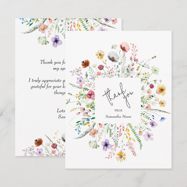 Wildflower Baby Shower Thank You Note Card (Front/Back)