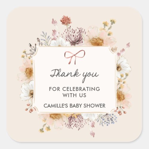 Wildflower Baby Shower Thank you Square Sticker