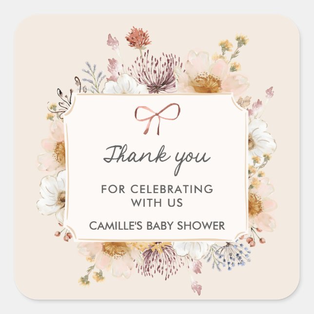 Wildflower Baby Shower Thank you Square Sticker (Front)