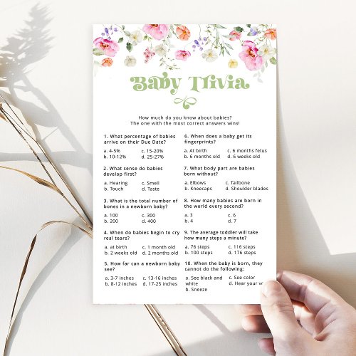 Wildflower baby shower trivia game