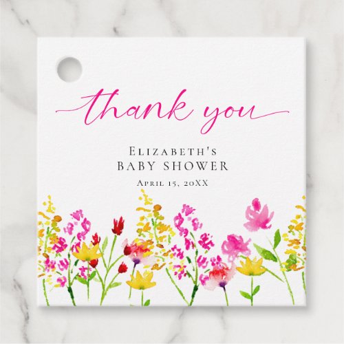 Wildflower Baby Shower Watercolor Pink Thank you Favor Tags