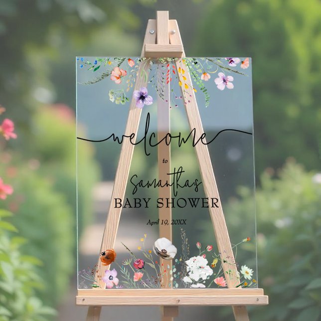 Wildflower Baby Shower Welcome Acrylic Sign (Wildflower baby shower Welcome acrylic sign, choose any size)