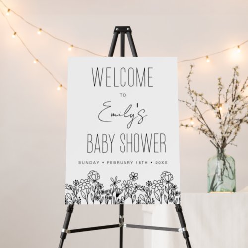 Wildflower Baby Shower Welcome Sign Black