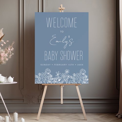 Wildflower Baby Shower Welcome Sign Dusty Blue