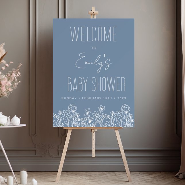 Wildflower Baby Shower Welcome Sign Dusty Blue (Creator Uploaded)