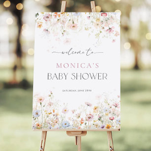 Wildflower Baby Shower Welcome Sign, Editable Pink Foam Board