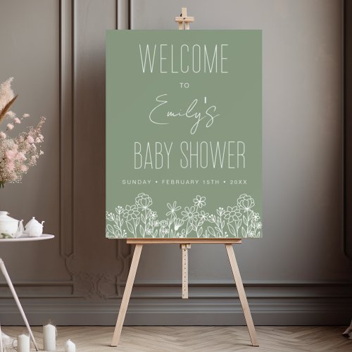 Wildflower Baby Shower Welcome Sign Sage Green